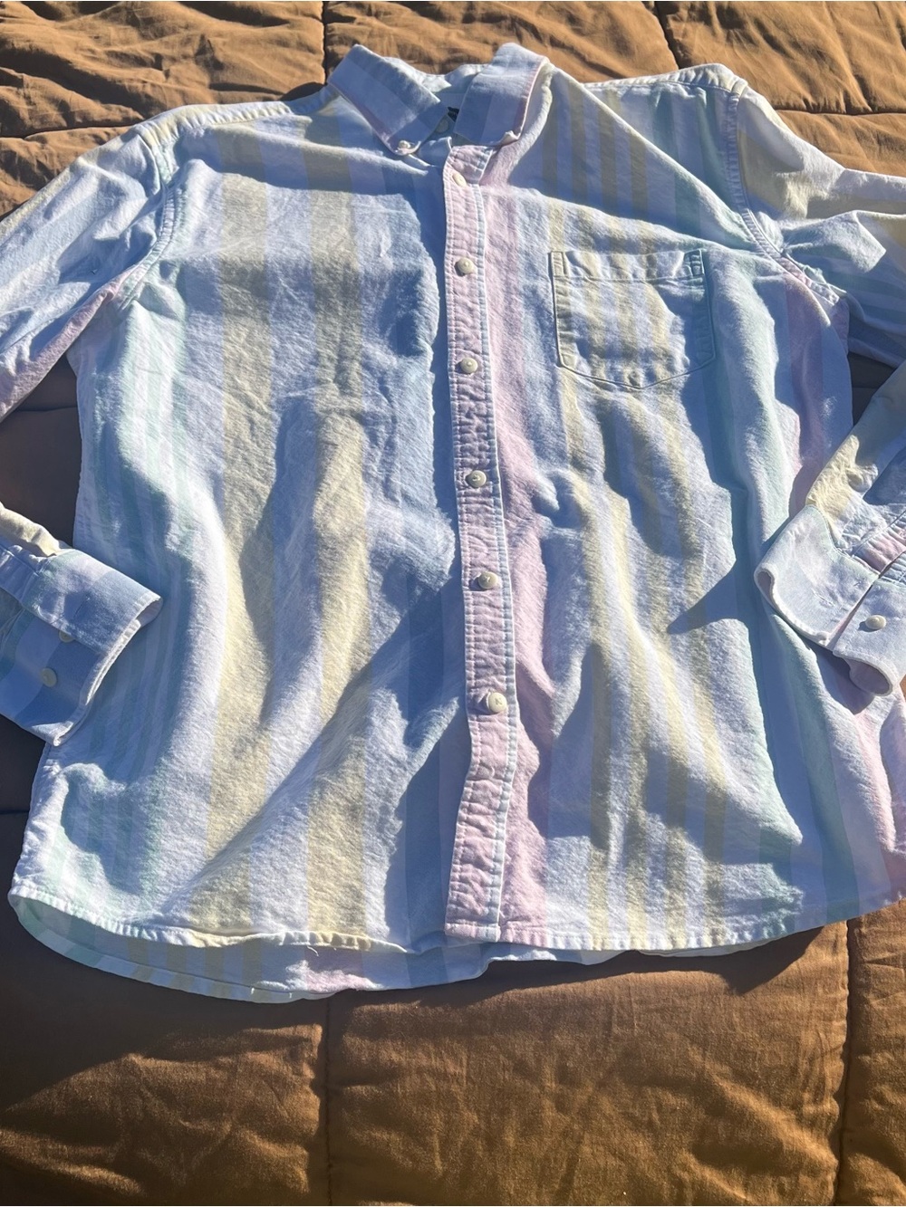 Kiel James Patrick Pastel Striped Bermuda Beach Club Oxford Long Sleeve Shirt M